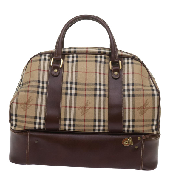 Burberrys Nova Check Hand Bag PVC Leather Beige Auth 69121 - Picture 2 of 16